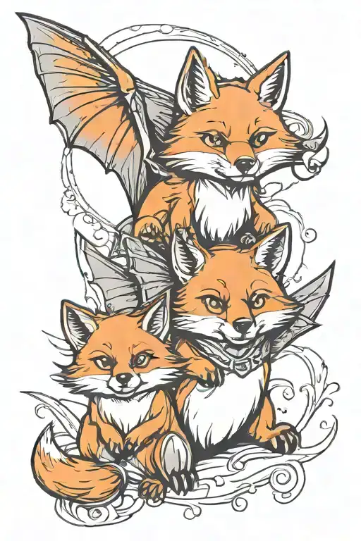 Flying Fox And Little Fox Protected By A Bear Head