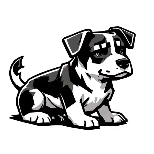 Black And White Minecraft Dog Sitting