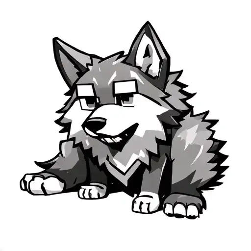 Black And White Minecraft Wolf Sitting