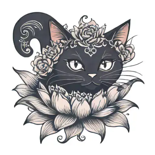 Black Cat In A Lotus Flower Cute Sexy