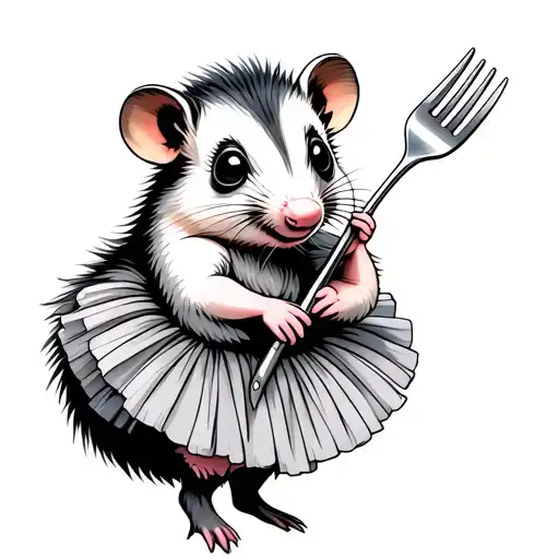 Cute Possum Wearing Tutu Holding Fork