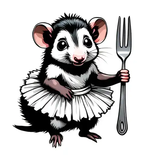 Cute Possum Wearing Tutu Holding Fork