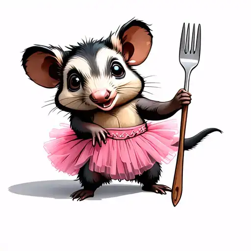 Cute Possum Holding Fork Wearing Pink Tutu
