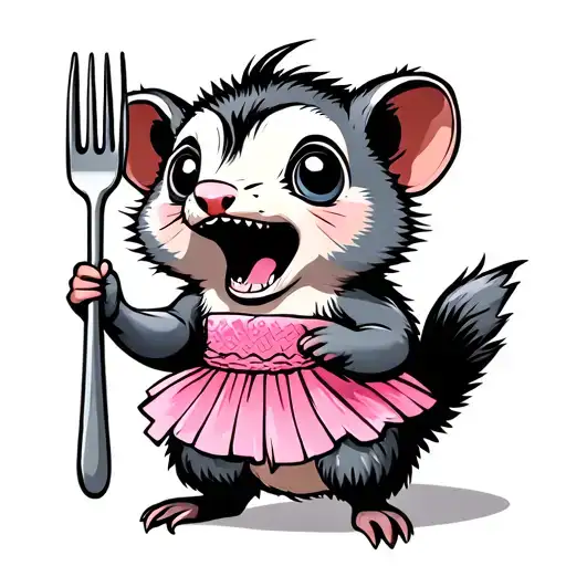 Open Mouth Cute Possum Wearing Pink Tutu Holding Fork