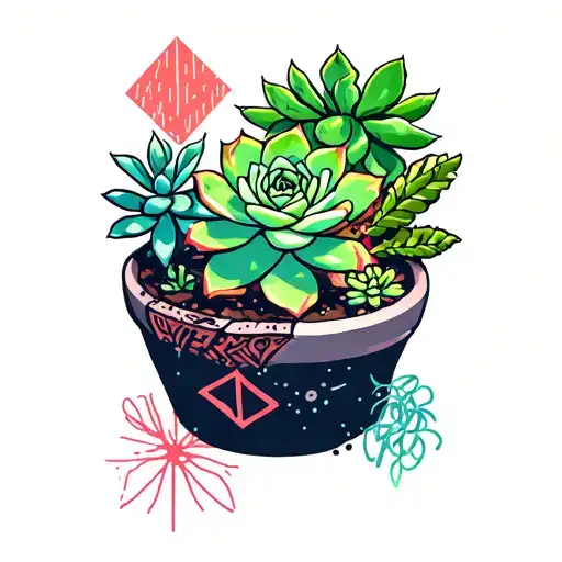Collage Featuring Succulents And Geometric Shapes