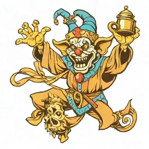 Jester Dancing With Mask In Hand Bells Instead Of Face Skull