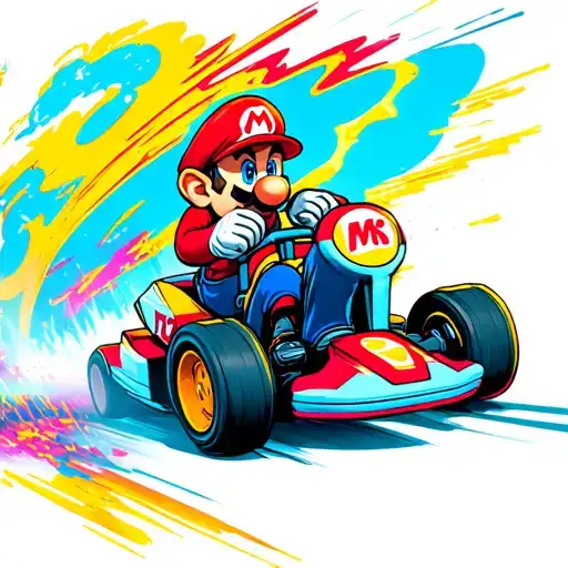 Mario Kart Speeding Through A Neon