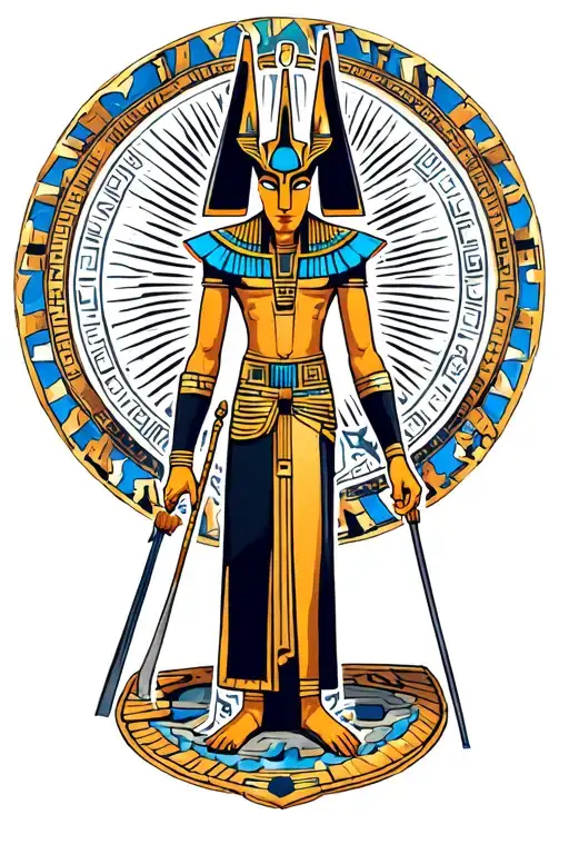 Anubis Egiptian God Figure Surrounded