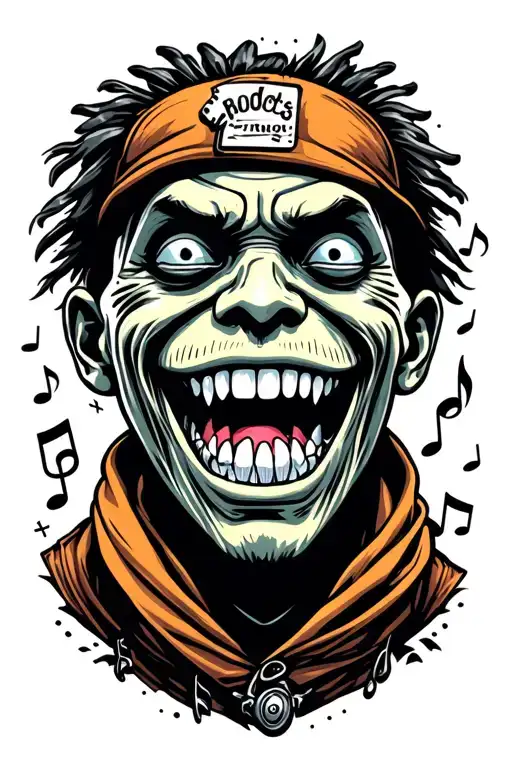 Ghoul Hip Hop Rap Star With Silver Teeth Surrounded By Music Notes And Elements