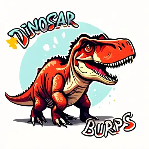Cute Detailed Cartoon Dinosaur Burping With A Logo That Says Dinosaur Burps