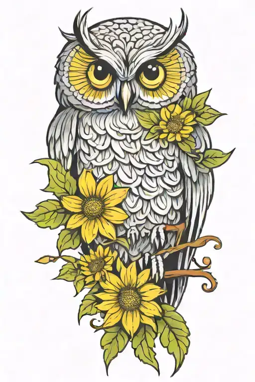 Owl With A Chrysanthemum
