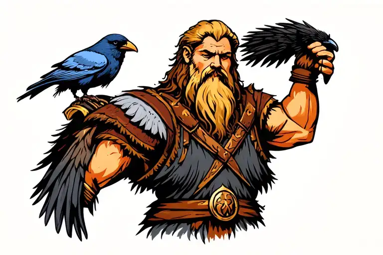 Viking With A Crow On The Shoulder In A Dark Forest