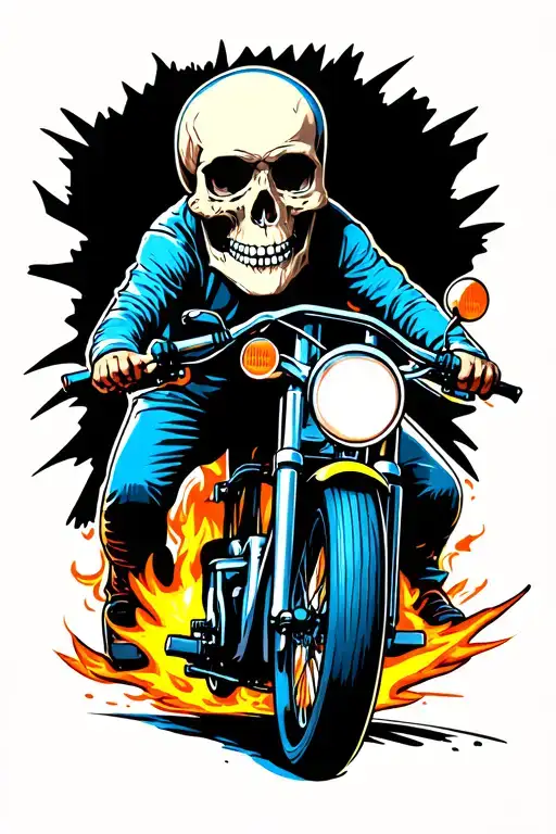 Skull Riding A Bike And The Bike Is On Fire In Bluey Theme