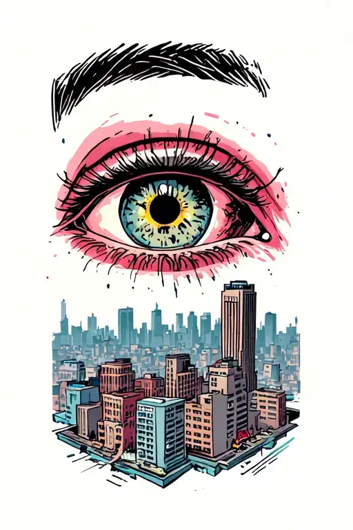 All Seein Eye Looking Down To A City Full Of Zombie Like Figures