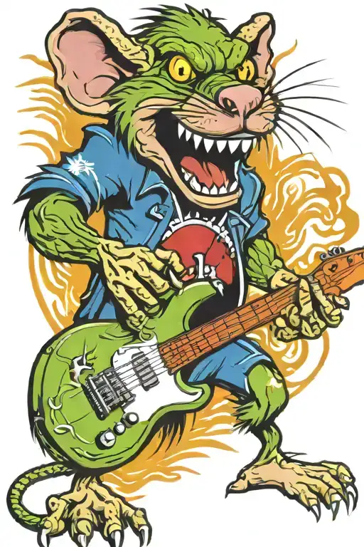 Angry Rat Fink Playing Pointy Electric Guitar