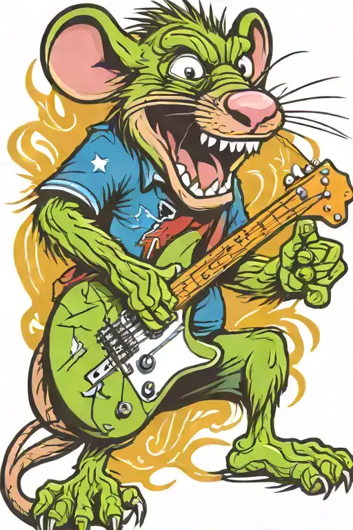 Angry Rat Fink Playing Pointy Electric Guitar