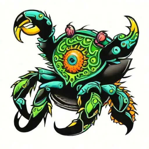 Trippy Psychedelic Crab With Beautiful Colors With A Giant Slimy Eyeball In The Middle Of Its Back