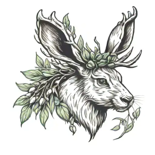 Jackalope Head With Olive Branches For Antlers