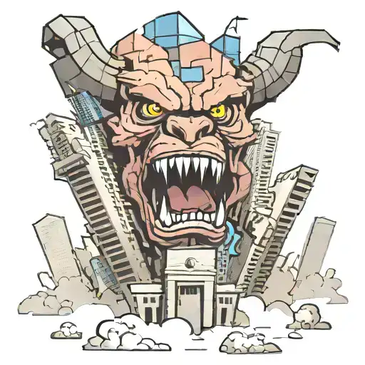 A Beast Emerging From Between Two Collapsing Skyscrapers That Were Hit By A Boeing 767
