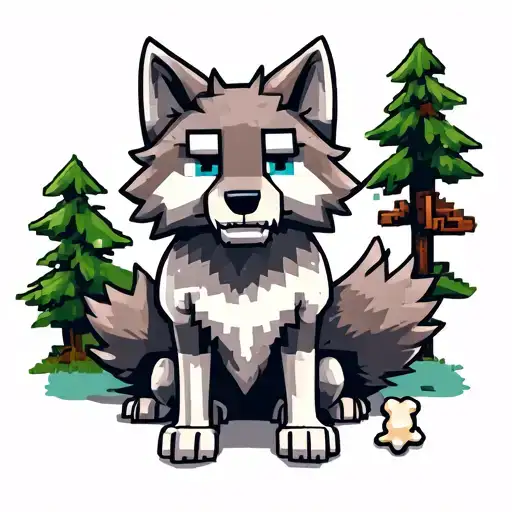 Cute Minecraft Wolf Sitting With Bone