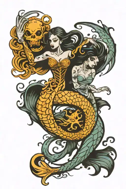 Yin Yang Pisces Skeleton Mermaid