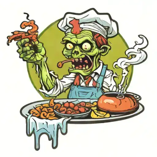 Zombie Cook Cooking Food While Smoking