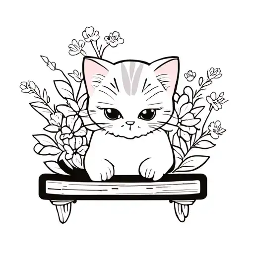 Cat And Little Spring Flowers
