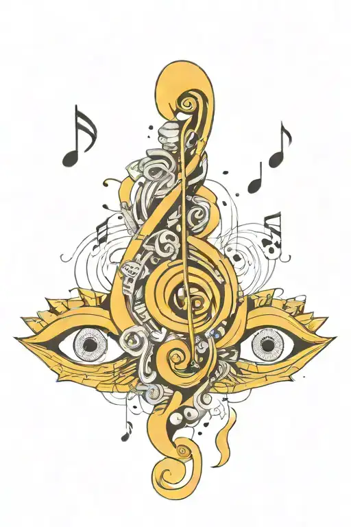 Small Beautiful Eyes Surrounded By Music Notes Money Symbols Intertwined