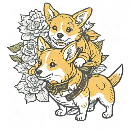 A Yellow-and-white Corgi With An Infant Girl