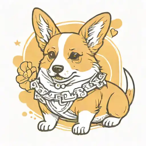 A Yellow-and-white Corgi With An Infant