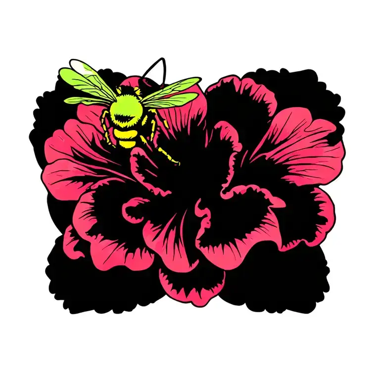 Gumamela With Green Bee Collecting Nectar