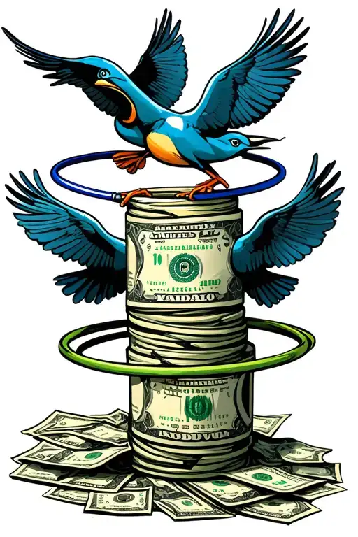 A Roll Of 100 Dollar Bills Hula Hooping Which Dizzy Birds Above Its Head