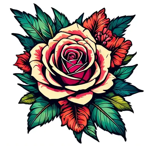 Feather And Rose Flower Blooming