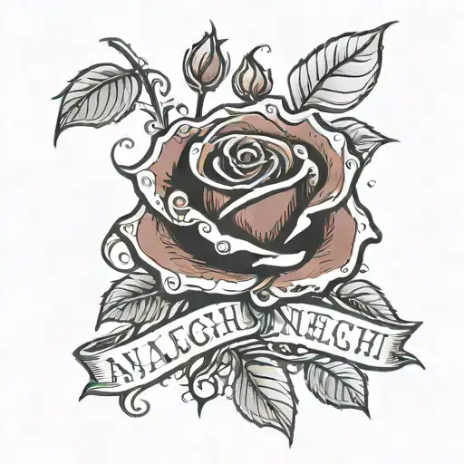 A Red And Black Rose With The Stem Wrapped Around The Name Analeigh