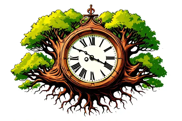 Grandfather Clock That Evolves Into Tree Roots Spread Wide Across