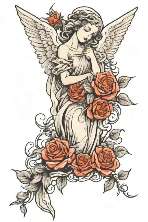 Angel And Roses Intertwined