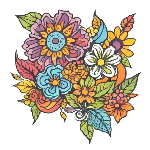 Cluster Of Hippie Flowers In Pride Colors
