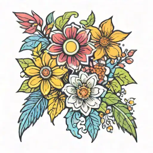 Cluster Of 90S Hippie Flowers In Pride Colors