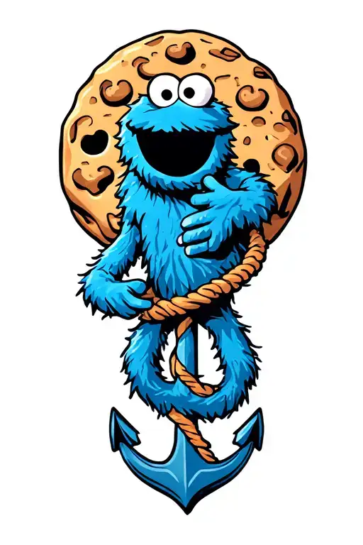 Cookie Monster With An Anchor Intertwined
