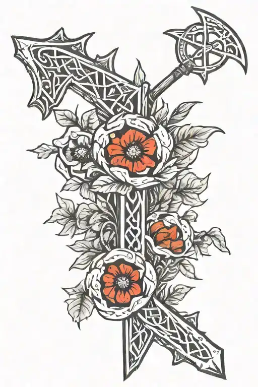 Poppys And Viking Runes Engraved Somewhere