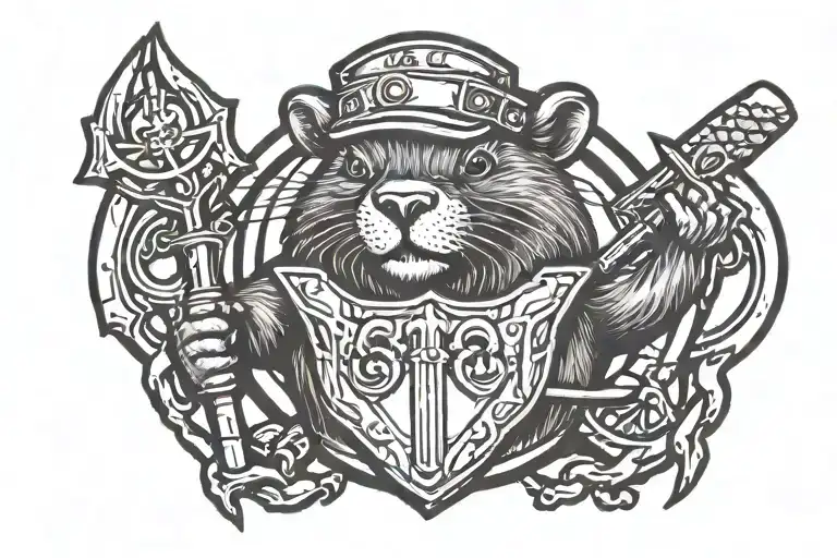 Beaver Holding A Helm And Trident