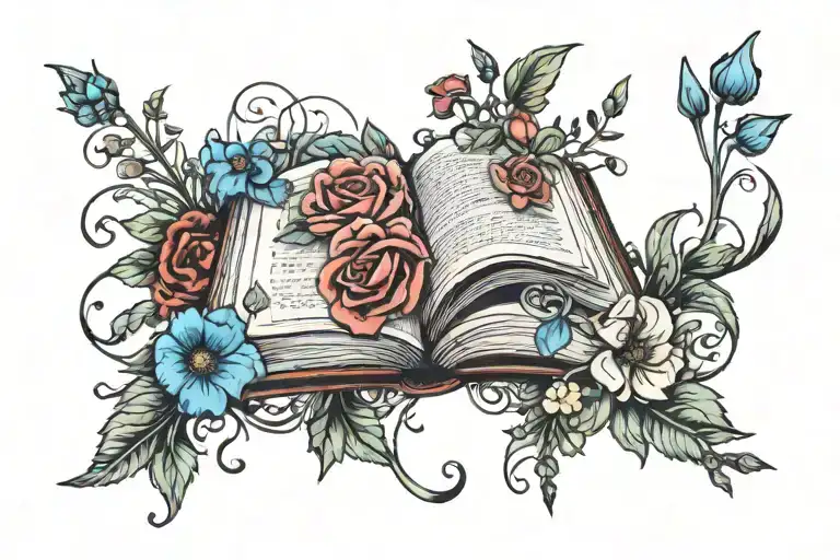 Open Books Surrounded By Florals
