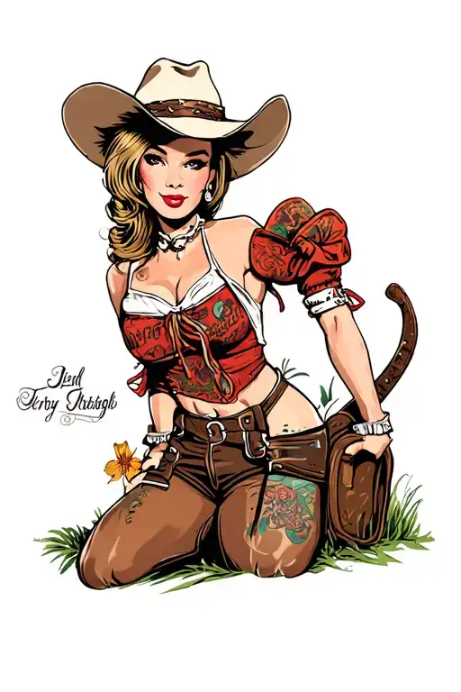 Sailer Jerry Style Texas Cow Girl Pinup