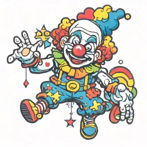 Old Video Game 8-Bit Style Male Clown With A Neon Rainbow Sign Border Around The Clown