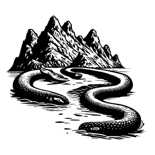 Mountains With A Stream That Turns To A Dessert And The Stream Turns Into A Snake