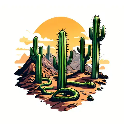 Mountain Landscapes That Turns Into A Cactus Dessert With A Snake