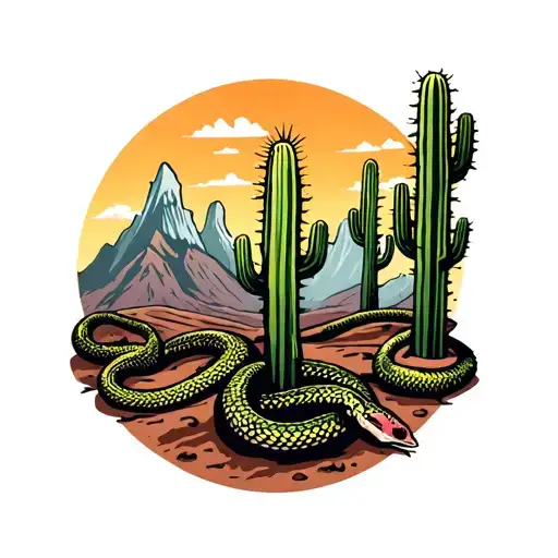 Mountain Landscapes That Turns Into A Cactus Dessert With A Snake