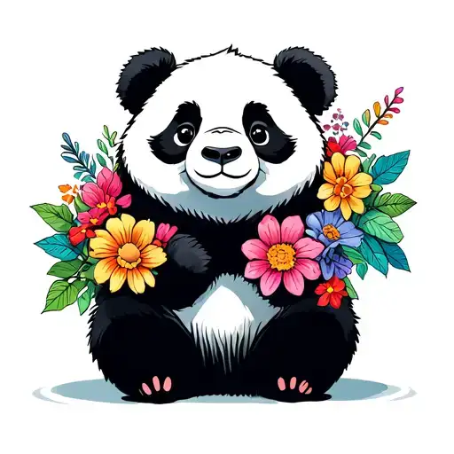 Panda With Flowers