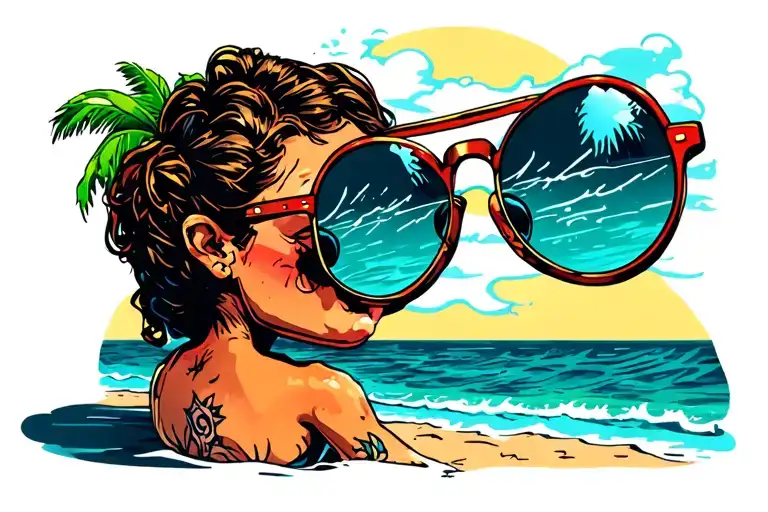 Beach Reflecting In Sunglasses Sitting