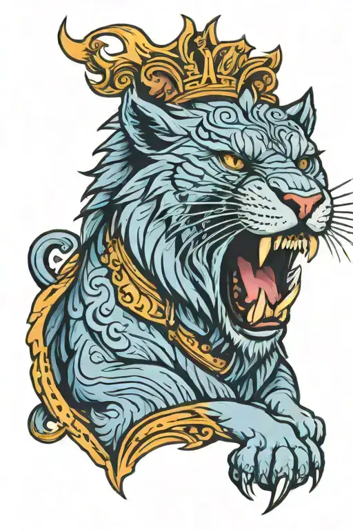 British Blue Tabby Cat Head Roaring Lion